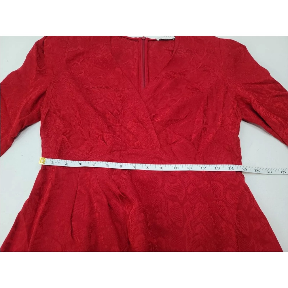 SANDRO Gloria Dress Womens EU 40 Jacquard Gathered Front Patterned V-Neck Red - Picture 8 of 9